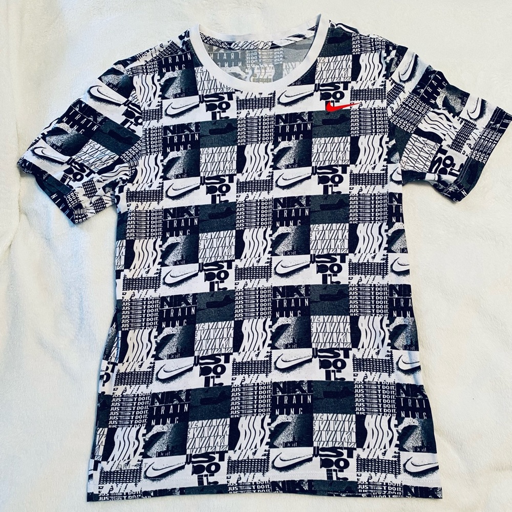 Nike Tee with Brand Slogan & Logo Print All Over